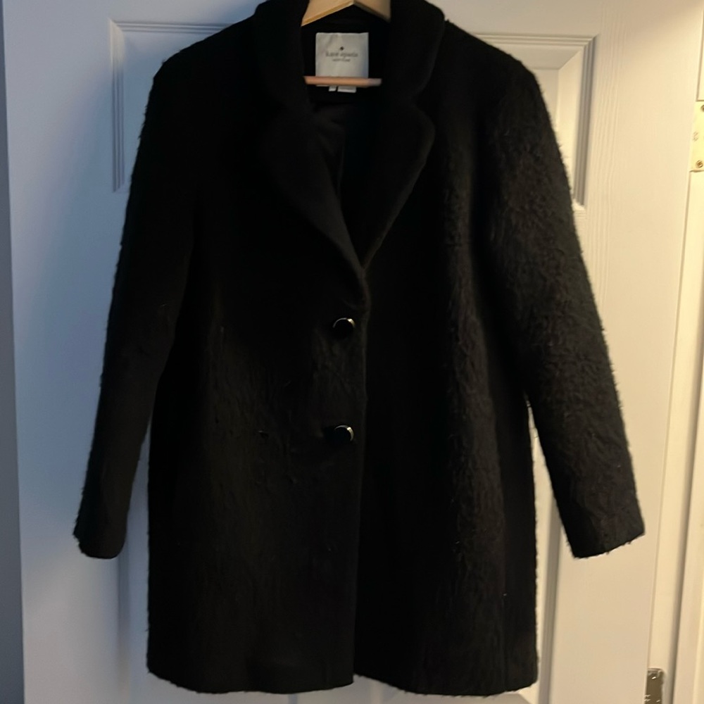 Kate spade black boucle fuzzy oversized coat size 2